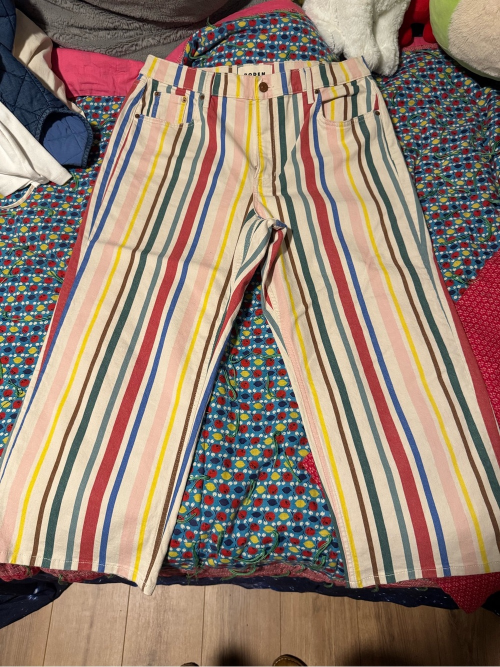 Women’s Multi-Color Striped Denim Pants - ankle length